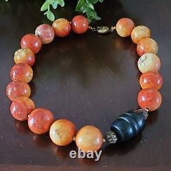 Vintage Chunky Natural Apple Coral Large Bead Choker Necklace