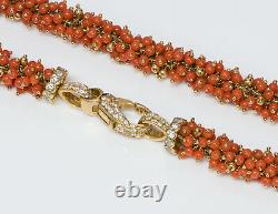 Vintage Coral 18K Yellow Gold Diamond Bead Necklace