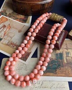 Vintage Coral Beads Women's Jewelry Necklace Clasp Gilt Silver 800 Italy 155 gr
