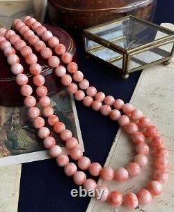 Vintage Coral Beads Women's Jewelry Necklace Clasp Gilt Silver 800 Italy 155 gr