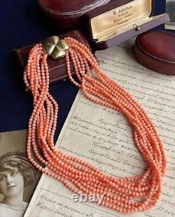 Vintage Coral Beads Women's Necklace Jewelry Clasp Gilt Silver 800 Italy 92 gr