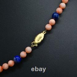 Vintage Coral & Lapis Lazuli Necklace 9CT Yellow Gold Clasp 20 Inch Long