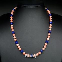 Vintage Coral & Lapis Lazuli Necklace 9CT Yellow Gold Clasp 20 Inch Long Ref839