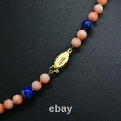 Vintage Coral & Lapis Lazuli Necklace 9CT Yellow Gold Clasp 20 Inch Long Ref839