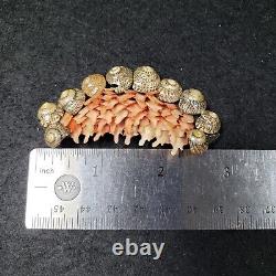 Vintage Coral Layered Necklace Shell Brooch Earring Set Modernist Ethnic 22