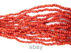 Vintage Coral Multi Strand Beaded Necklace Chunky Carved Wooden Clasp