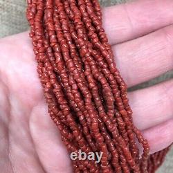 Vintage Coral Multistrand Necklace Bohemian Luxe Natural Genuine Seed Beaded 30