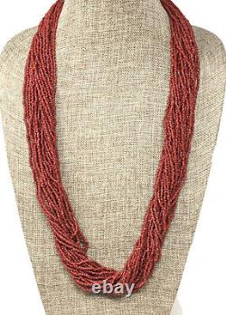Vintage Coral Multistrand Necklace Bohemian Luxe Natural Genuine Seed Beaded 30