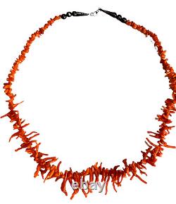 Vintage Coral Necklace 22 Inches Navajo Sterling Silver Branch Mediterranean Red