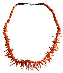 Vintage Coral Necklace 22 Inches Navajo Sterling Silver Branch Mediterranean Red