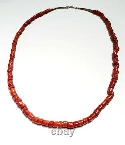 Vintage Coral Necklace Navajo Sterling Red Coral Bead Necklace 21.5 Long