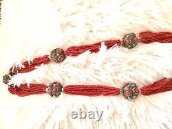 Vintage Coral Necklace W Huge Silver Beads Italy Origin 78cm Long Gorgeous