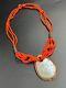 Vintage Coral Necklace Wood And Mother Of Pearl