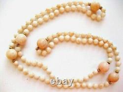 Vintage Coral Pink Angel Skin 31 Beaded Necklace Authentic 6mm and 11mm 50g