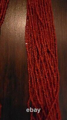 Vintage Coral Red Seed Bead Multi-Strand Necklace