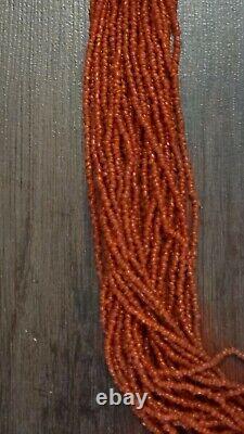 Vintage Coral Red Seed Bead Multi-Strand Necklace