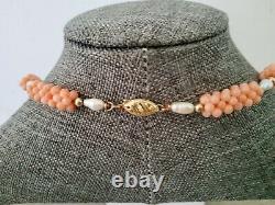Vintage Coral Saltwater Pearl Beaded Necklace 14k clasp 22