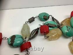 Vintage Crafted S/western Turquoise, Lapiz, Oxblood Coral & Citrine Bead Necklace