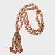 Vintage Crown Trifari Coral & Gold Toned Bead Necklace