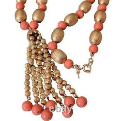 Vintage Crown Trifari Coral & Gold Toned Bead Necklace