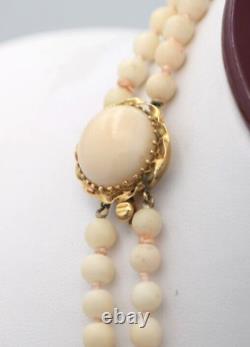 Vintage Double Angel Skin Coral Bead Necklace 18 /20 14k Gold Clasp (bts1087)