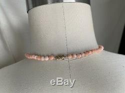 Vintage Estate 14K Yellow Gold & Angel Skin Coral Knotted Bead Necklace 5mm