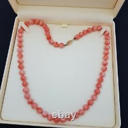 Vintage Estate 14K Yellow Gold & Angel Skin Coral Knotted Bead Necklace 9mm