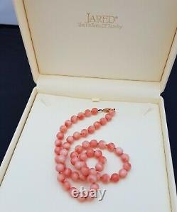 Vintage Estate 14K Yellow Gold & Angel Skin Coral Knotted Bead Necklace 9mm