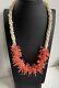 Vintage Estate Mother Of Pearl & Salmon Coral Branch Gp Statement Necklace 23.6