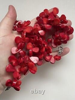 Vintage Estate Polished Bamboo Red Coral Chunky Necklace & Bracelet Set
