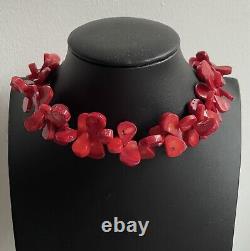 Vintage Estate Polished Mediterranean Red Coral Chunky Necklace & Bracelet Set