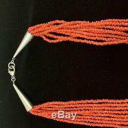 Vintage Estate Sterling Silver Coral Native Rug Drape Beaded Necklace 24 Long
