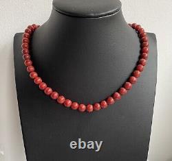 Vintage Estate Sterling Silver Natural Red Apple Coral Beads Necklace 17.5