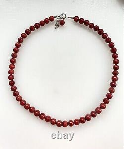 Vintage Estate Sterling Silver Natural Red Apple Coral Beads Necklace 17.5