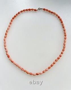 Vintage Estate Sterling Silver Salmon Angel Skin Momo Coral Beads Necklace 16