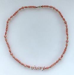 Vintage Estate Victorian 10 Ct Gold Salmon Angel Skin Coral Bead Necklace