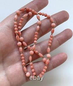 Vintage Estate Victorian 10 Ct Gold Salmon Angel Skin Coral Bead Necklace