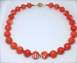 Vintage Faceted Japanese MoMo Coral Bead Necklace 106 grams
