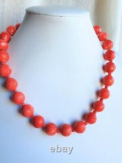Vintage Faceted Japanese MoMo Coral Bead Necklace 106 grams