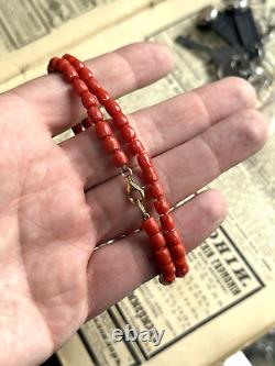 Vintage Faceted Red natural Coral Beads Necklace Clasp 750 18