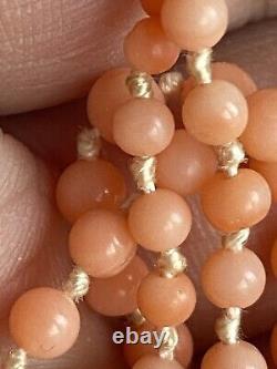 Vintage Fine Delicate Angel Skin Coral Bead Necklace 925 Silver Graduated 12g