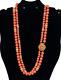 Vintage Florenza 24coral Gold Acrylic Bead Double Strand Necklace Button Clasp