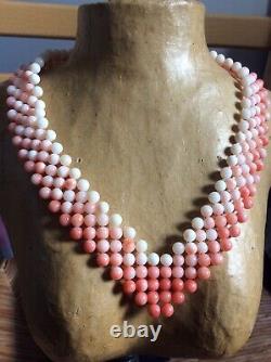 Vintage Four Woven Strand Necklace of Angel Skin Coral (BX012)