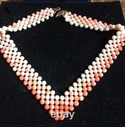Vintage Four Woven Strand Necklace of Angel Skin Coral (BX012)