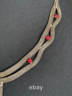 Vintage French Designer Necklace Silver Tubogas chain with Coral beads