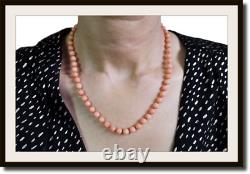 Vintage Genuine Angel Skin Round Bead Coral Necklace 18k gold clasp