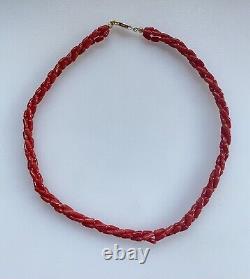 Vintage Gold Plated Multi Strand Red Mediterranean Natural Coral Necklace 15.75
