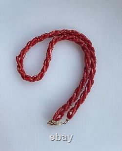 Vintage Gold Plated Multi Strand Red Mediterranean Natural Coral Necklace 15.75