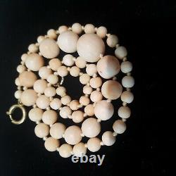 Vintage Graduated Angel Skin Glass Coral Beads/Necklace