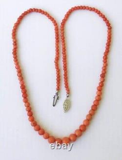 Vintage Graduated Beads Salmon Coral Filigree Silver Clasp Necklace 18